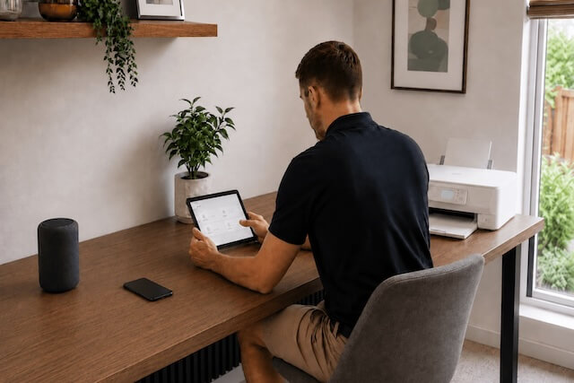A handyman providing home technology help